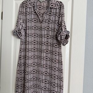 CAbi Pink and Black Geometric Midi Shirt Dress